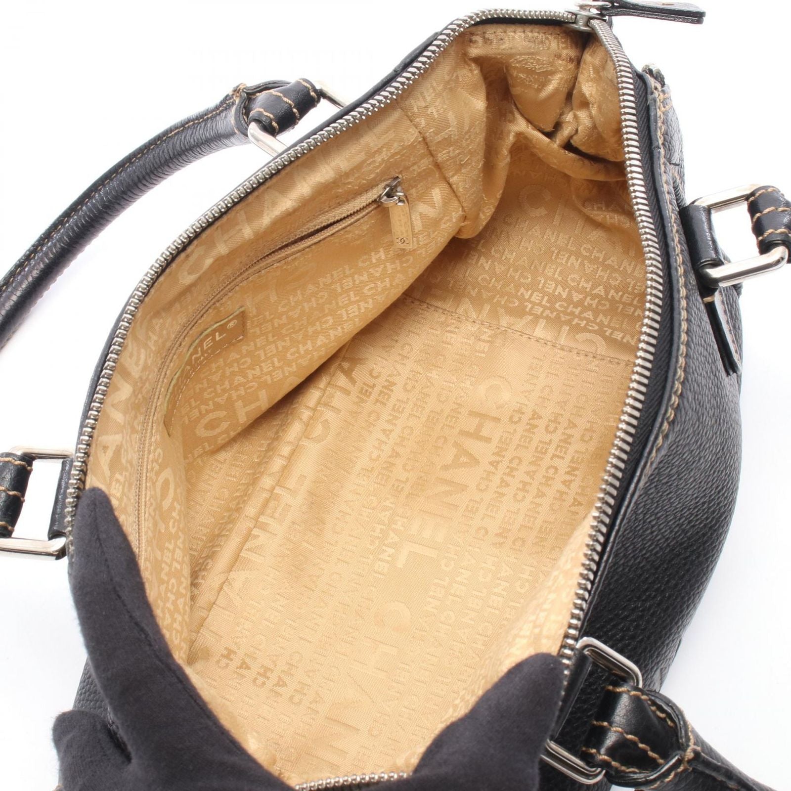 Chanel Handbag Embossed Logo Tassel Black Leather Fringe Hand — view 3