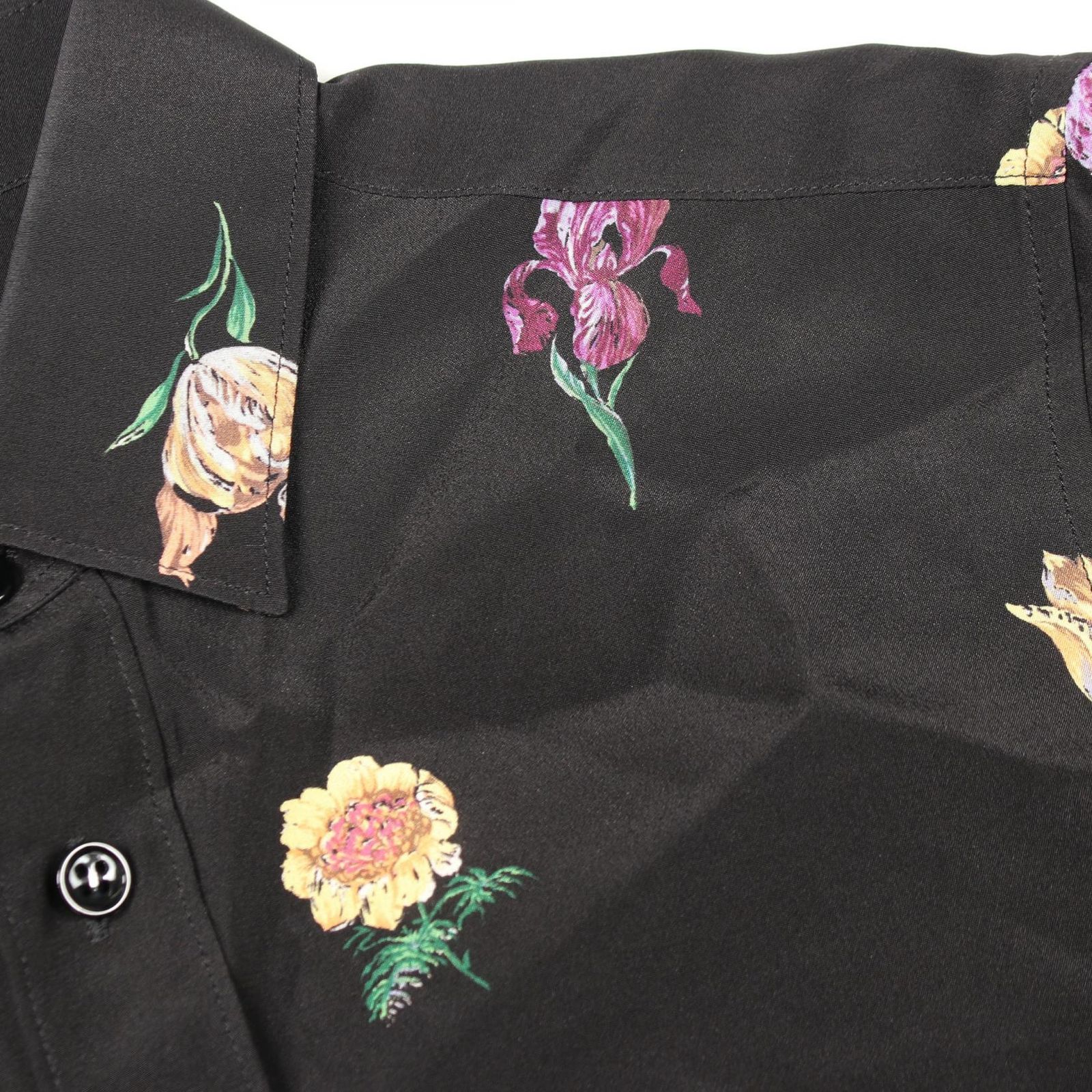 Saint Laurent Paris Floral Long Sleeve Silk Shirt — view 7