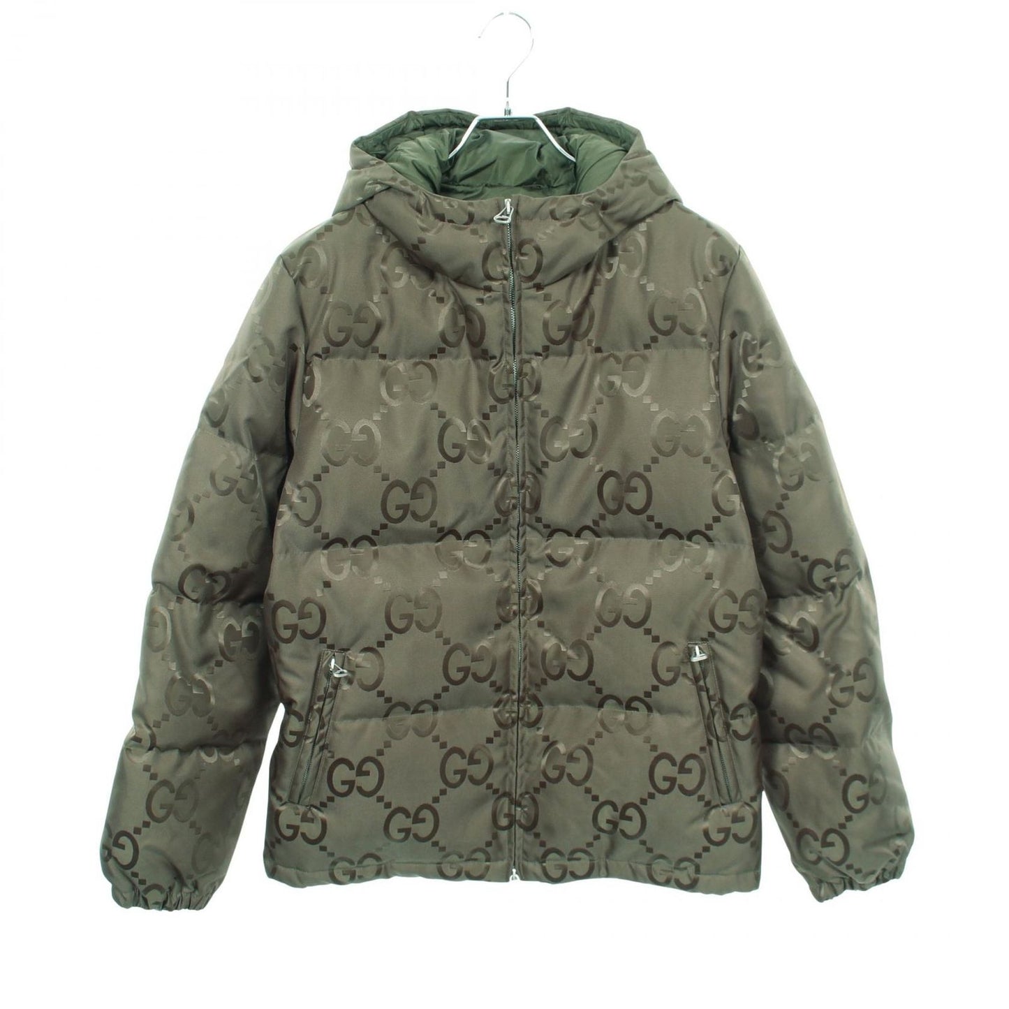 Gucci Down Jacket Jumbo GG Hooded Khaki Nylon