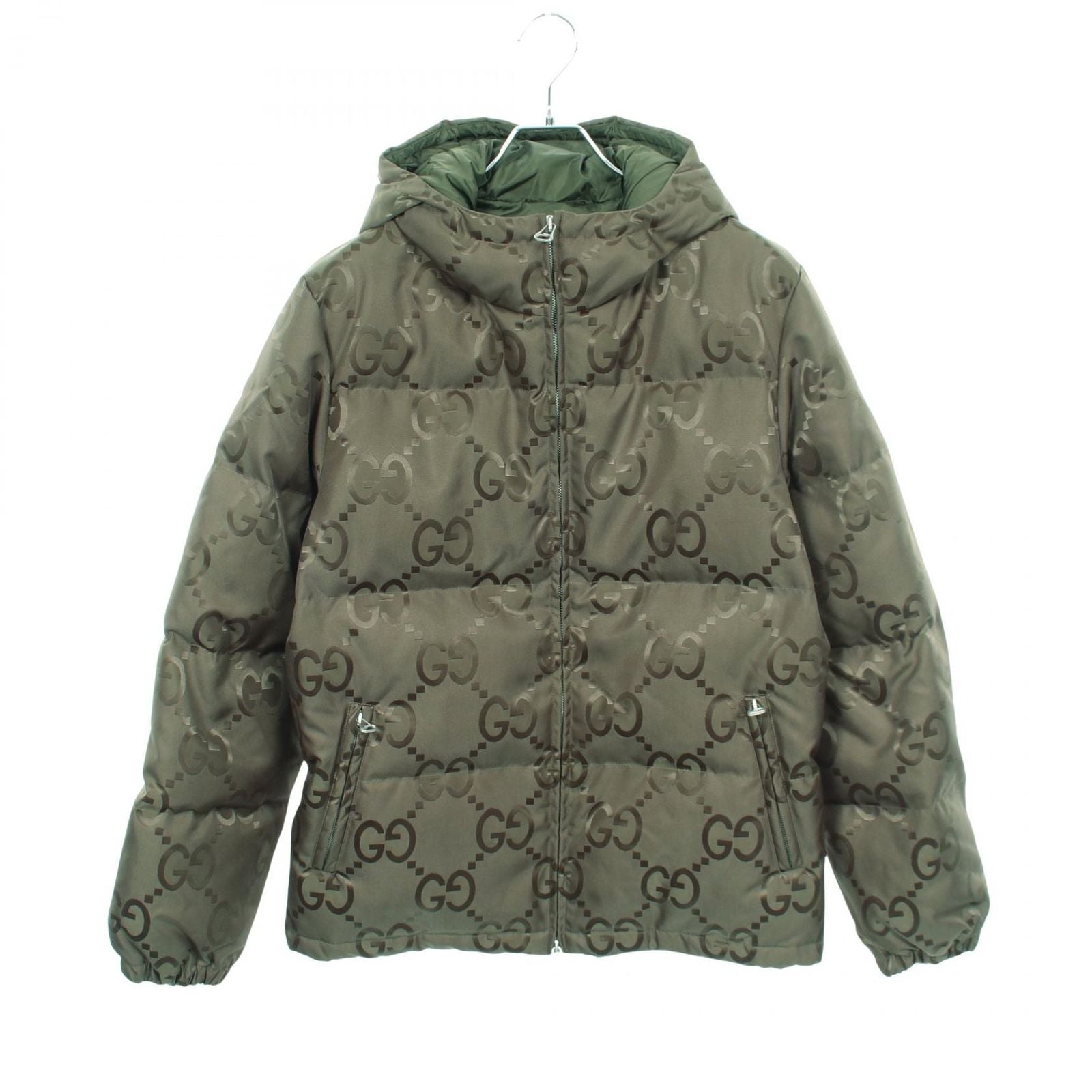 Gucci Down Jacket Jumbo GG Hooded Khaki Nylon