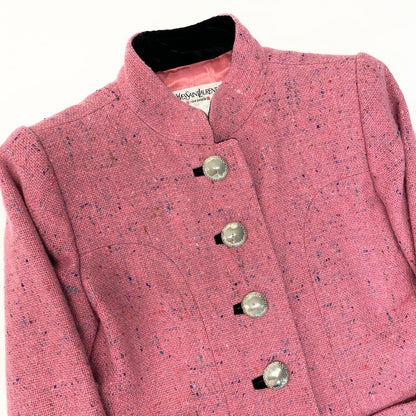 Saint Laurent Yves Vintage Tweed Jacket Stand Collar 34 Pink Wool — view 4