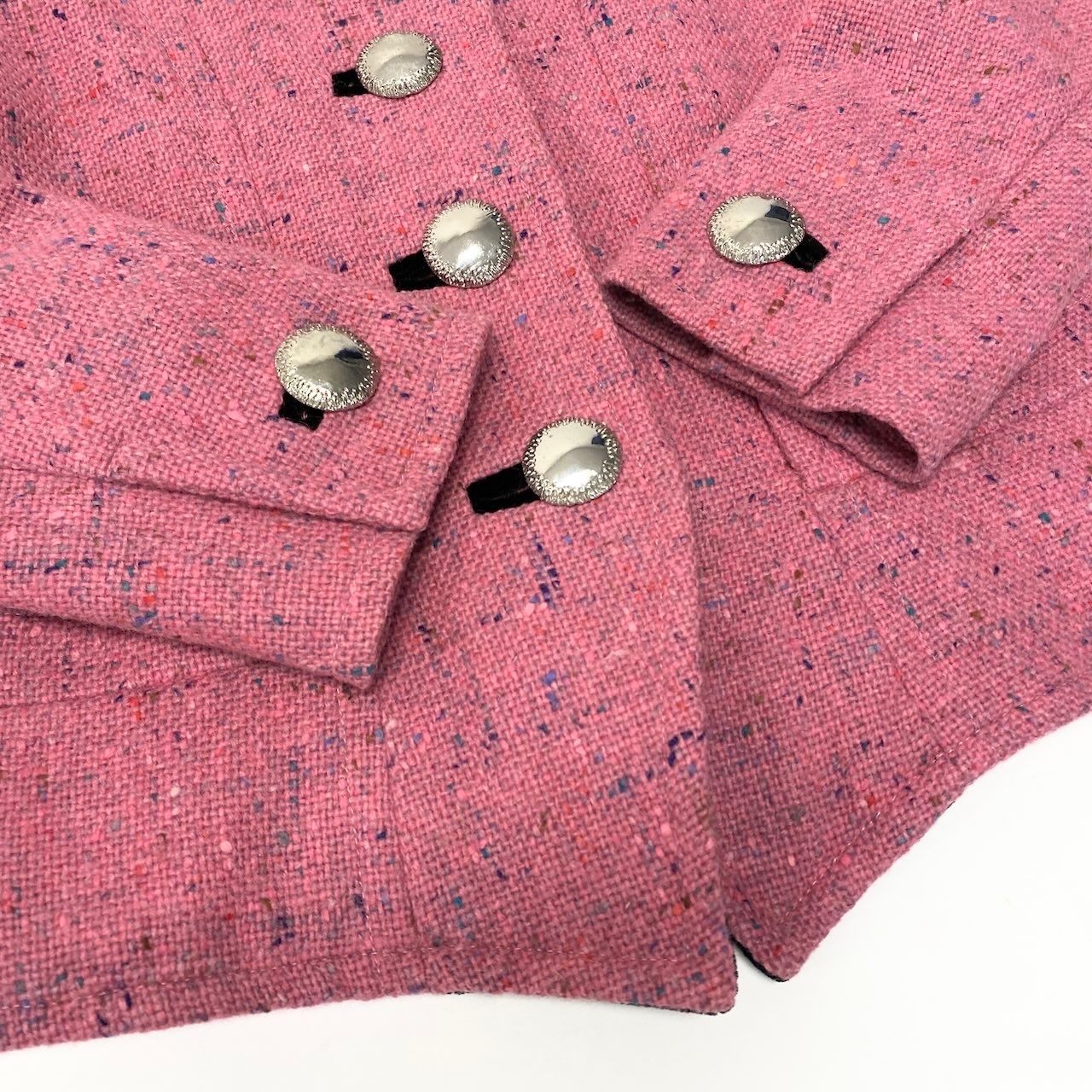 Saint Laurent Yves Vintage Tweed Jacket Stand Collar 34 Pink Wool — view 5