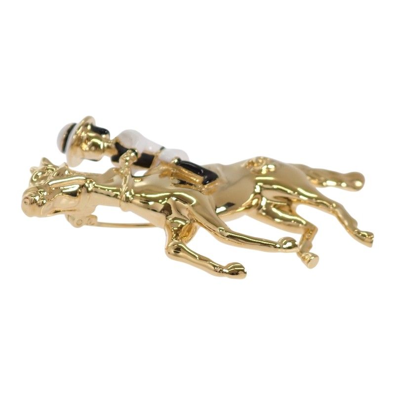 Chanel CC Logo Horse & Jockey Motif Brooch Metal Gold White — view 5