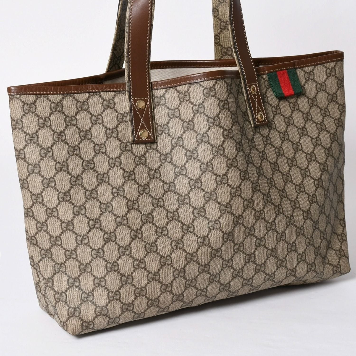 Gucci Guuci Tote Bag GG Canvas Brown Beige Gold — view 3