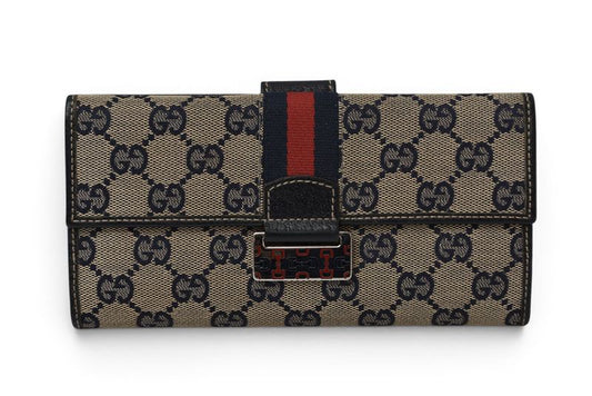 Gucci Wallet GG Canvas Navy Beige Sherry Line