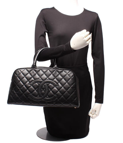 Chanel Mini Boston Bag Quilted CC Logo Caviar Leather Gold — view 9