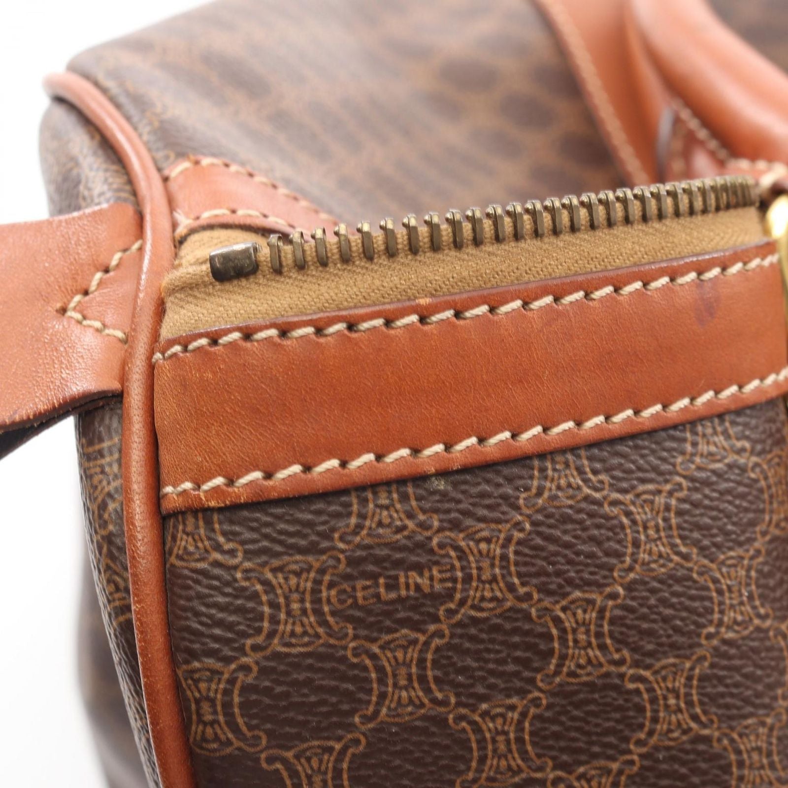 Celine Boston Bag Macadam 2-Way Dark Brown Canvas Leather — view 5