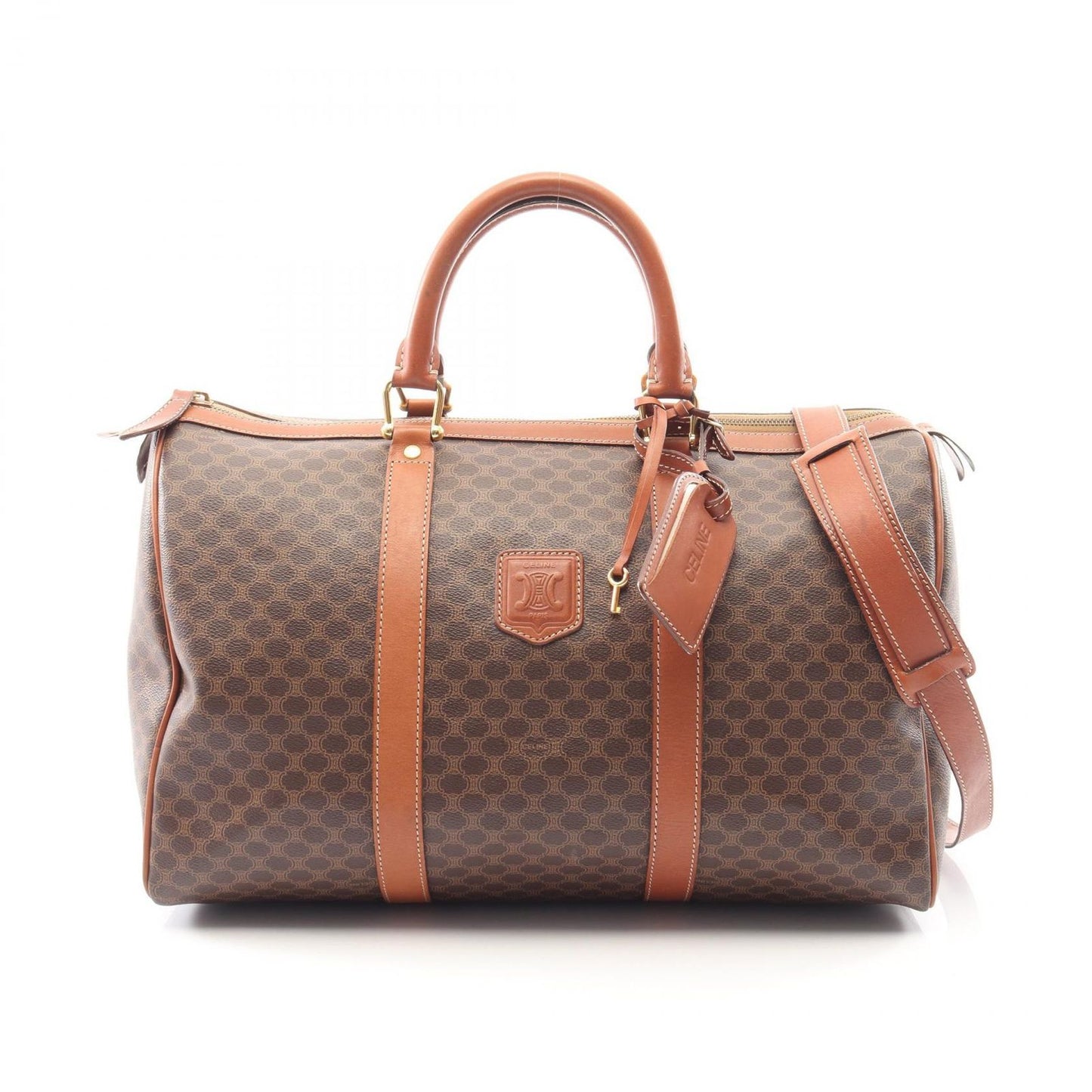 Celine Boston Bag Macadam 2-Way Dark Brown Canvas Leather