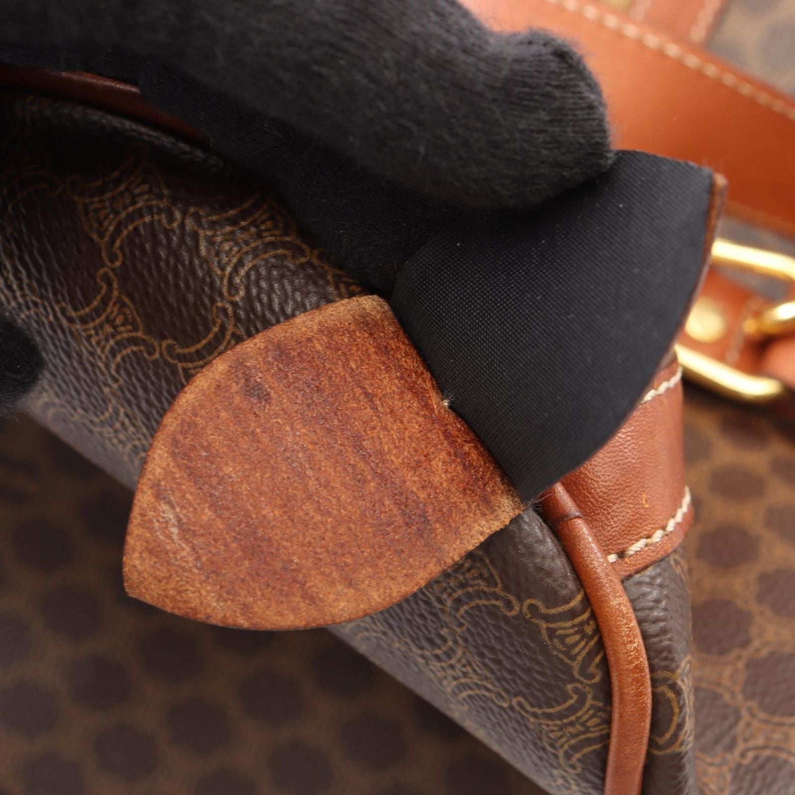 Celine Boston Bag Macadam 2-Way Dark Brown Canvas Leather — view 8