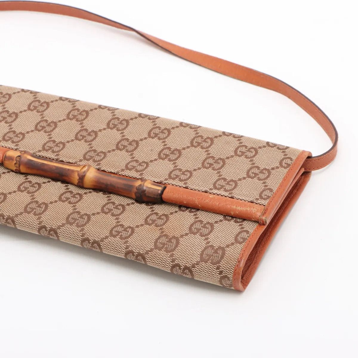 Gucci GG Canvas Bamboo Leather Shoulder Bag Crossbody Brown — view 3
