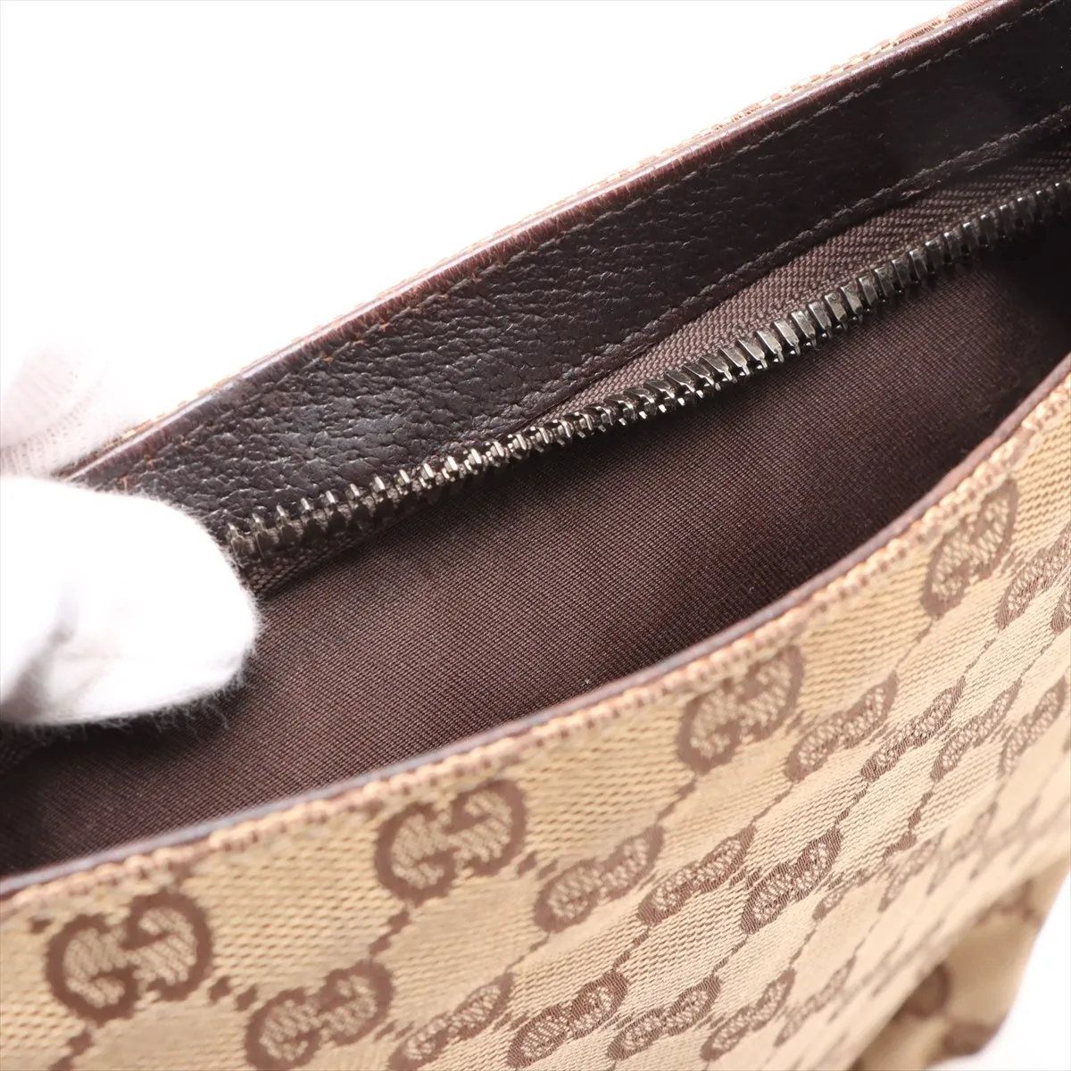 Gucci GG Canvas Leather Shoulder Bag Crossbody Brown — view 9