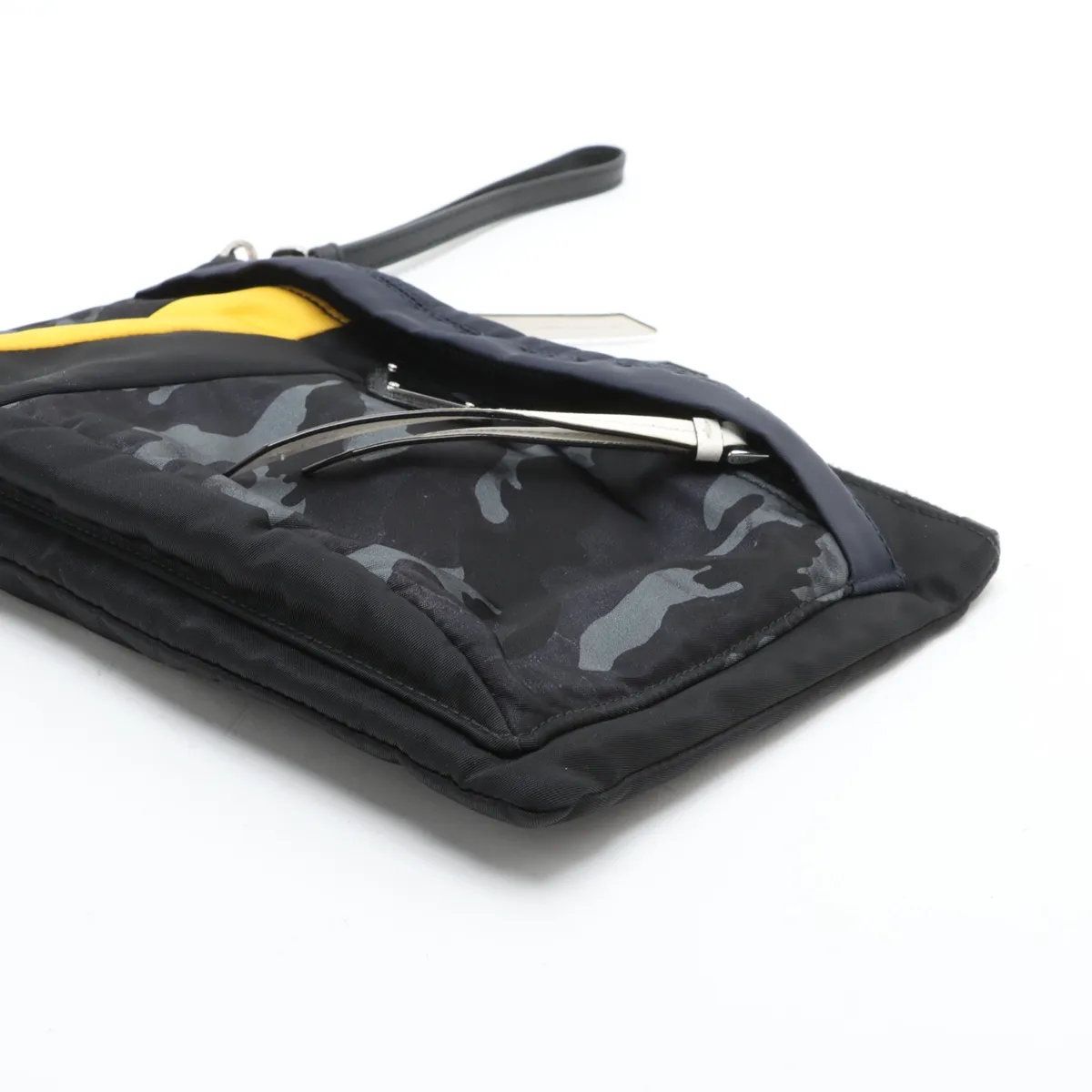 Prada Tessuto Nylon Ju Pattern Trianglelogo Leather Second Pouch — view 3