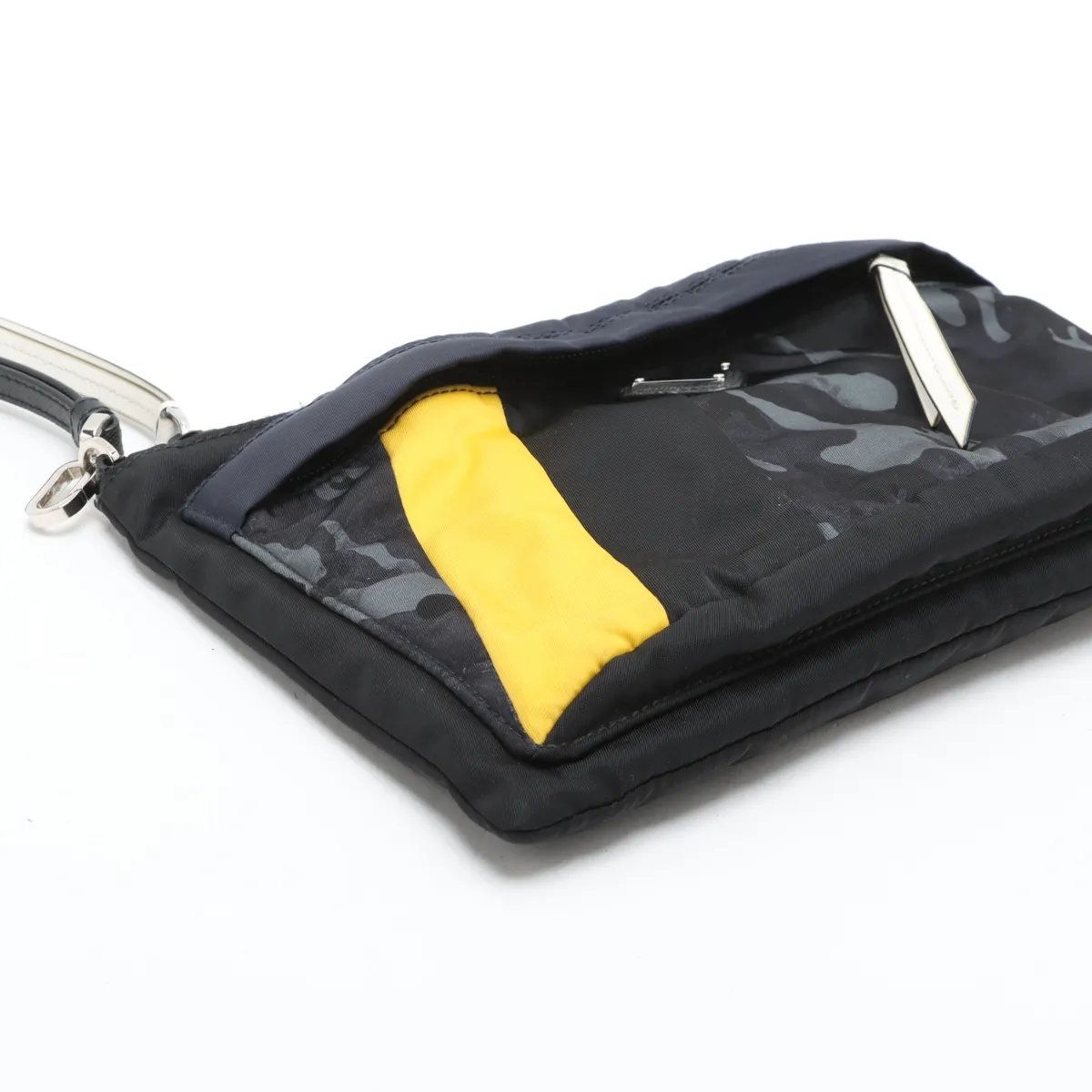 Prada Tessuto Nylon Ju Pattern Trianglelogo Leather Second Pouch — view 4