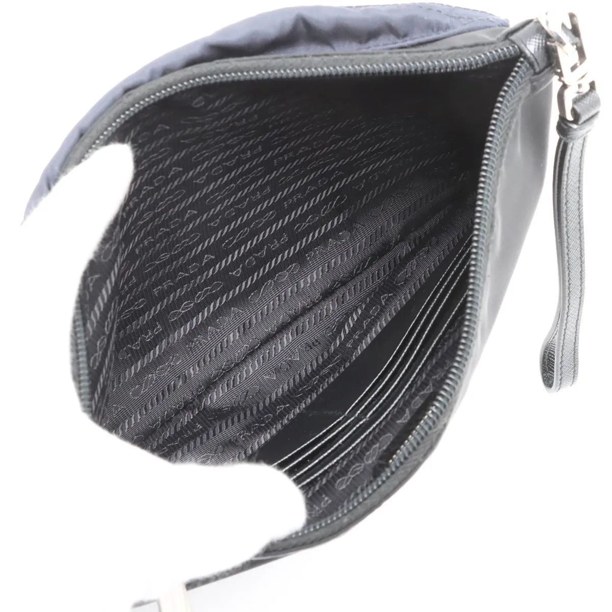 Prada Tessuto Nylon Ju Pattern Trianglelogo Leather Second Pouch — view 5