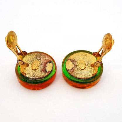 Chanel Earrings Vintage CC Logo Camellia Heels Gold Plated Resin Orange — view 6