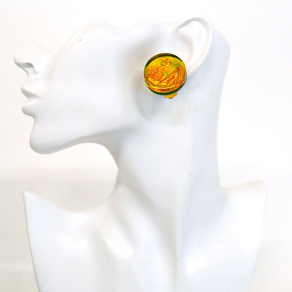 Chanel Earrings Vintage CC Logo Camellia Heels Gold Plated Resin Orange — view 5