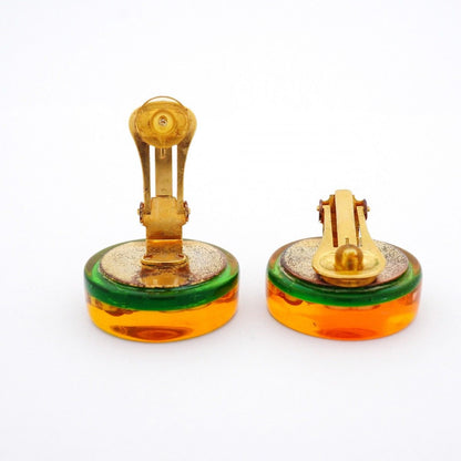 Chanel Earrings Vintage CC Logo Camellia Heels Gold Plated Resin Orange — view 3