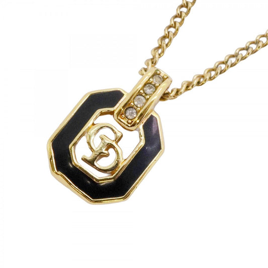 Dior Necklace CD Logo Gold Plated Rhinestone Black Cles