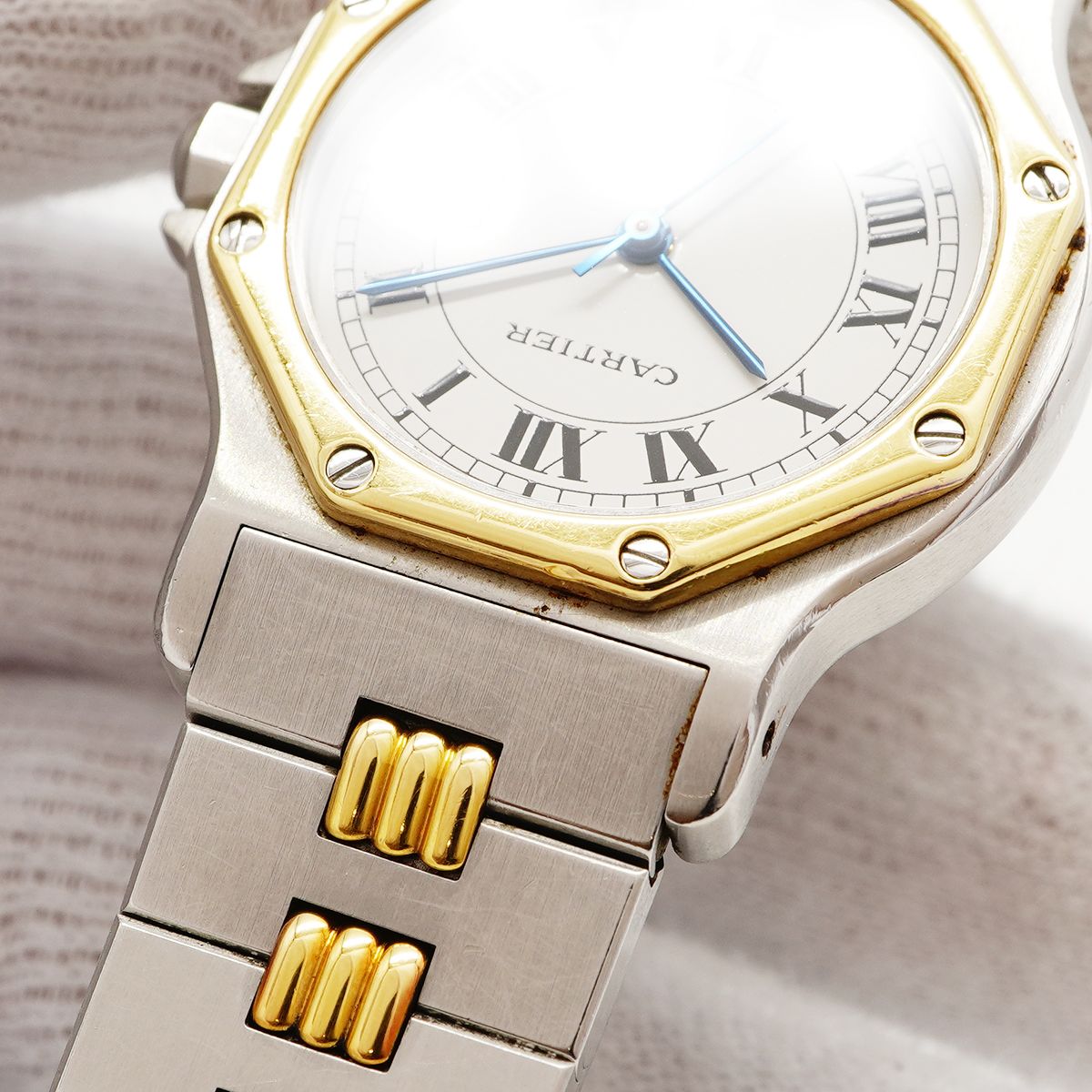 Cartier Santos Octagon LM Godron Bracelet White Dial Watch — view 7
