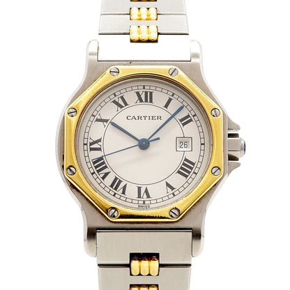 Cartier Santos Octagon LM Godron Bracelet White Dial Watch