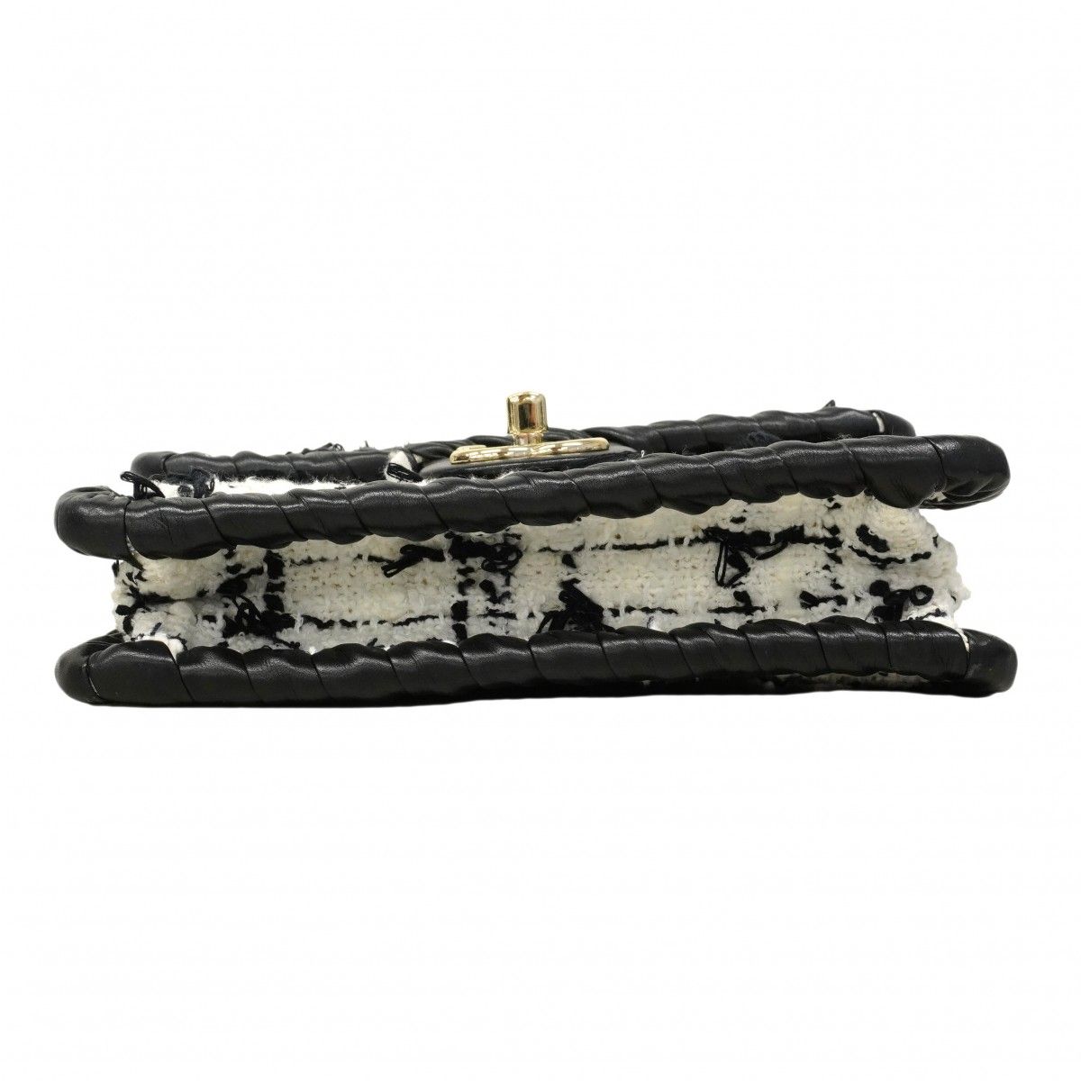 Chanel Shoulder Bag Tweed Black White Champagne Gold — view 3