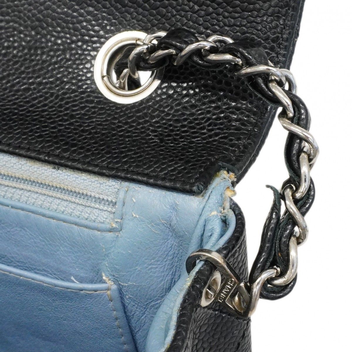 Chanel Shoulder Bag Quilted Caviar Leather Black Silver — view 6