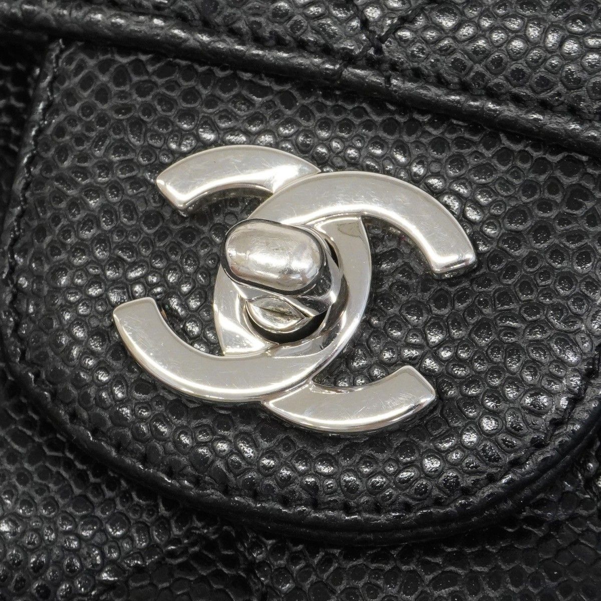 Chanel Shoulder Bag Quilted Caviar Leather Black Silver — view 9