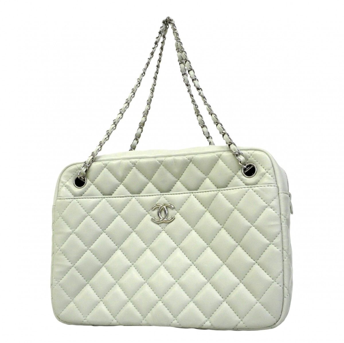 Chanel Shoulder Bag Quilted Lambskin Pale Green Silver
