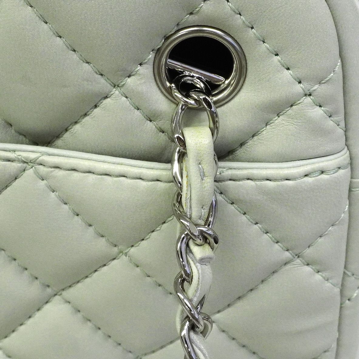 Chanel Shoulder Bag Quilted Lambskin Pale Green Silver — view 9
