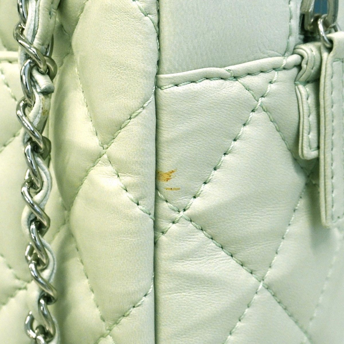 Chanel Shoulder Bag Quilted Lambskin Pale Green Silver — view 8