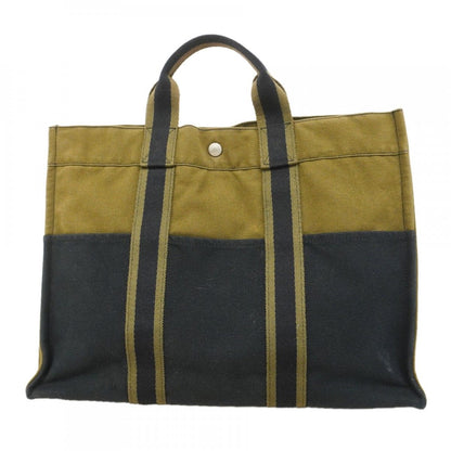 Hermes Tote Fourre Tout MM Canvas Black Khaki Silver