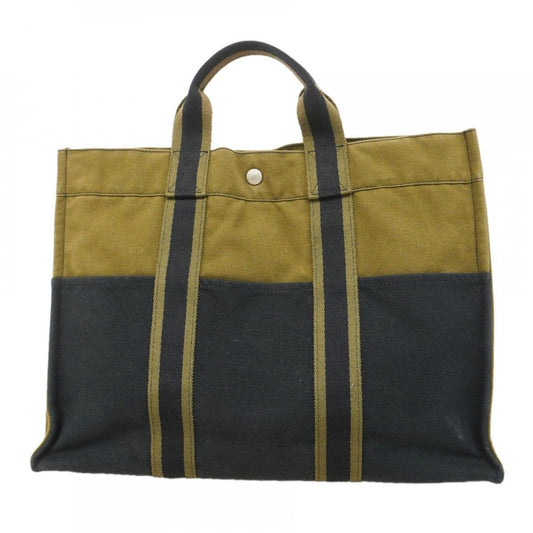 Hermes Tote Fourre Tout MM Canvas Black Khaki Silver