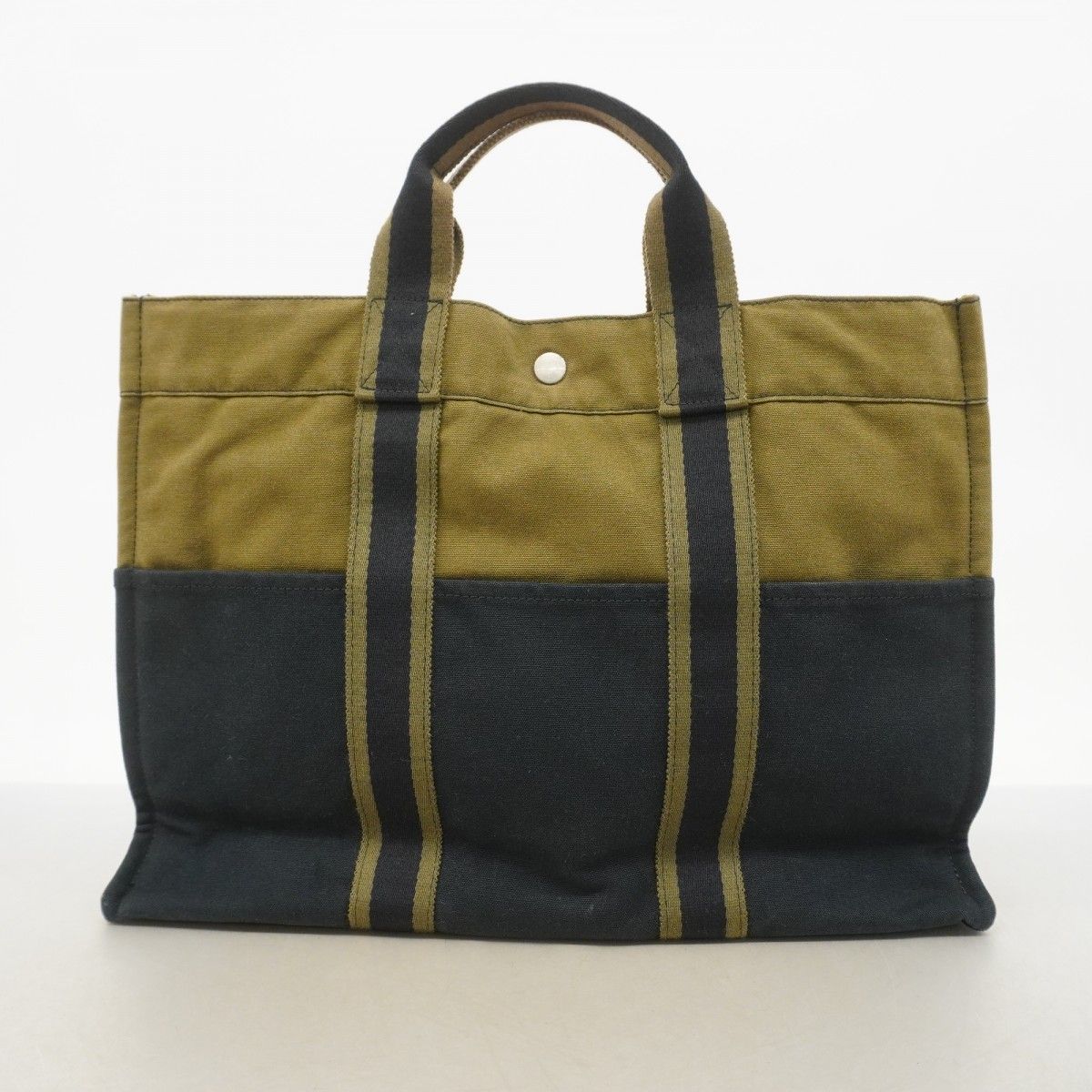 Hermes Tote Fourre Tout MM Canvas Black Khaki Silver — view 9
