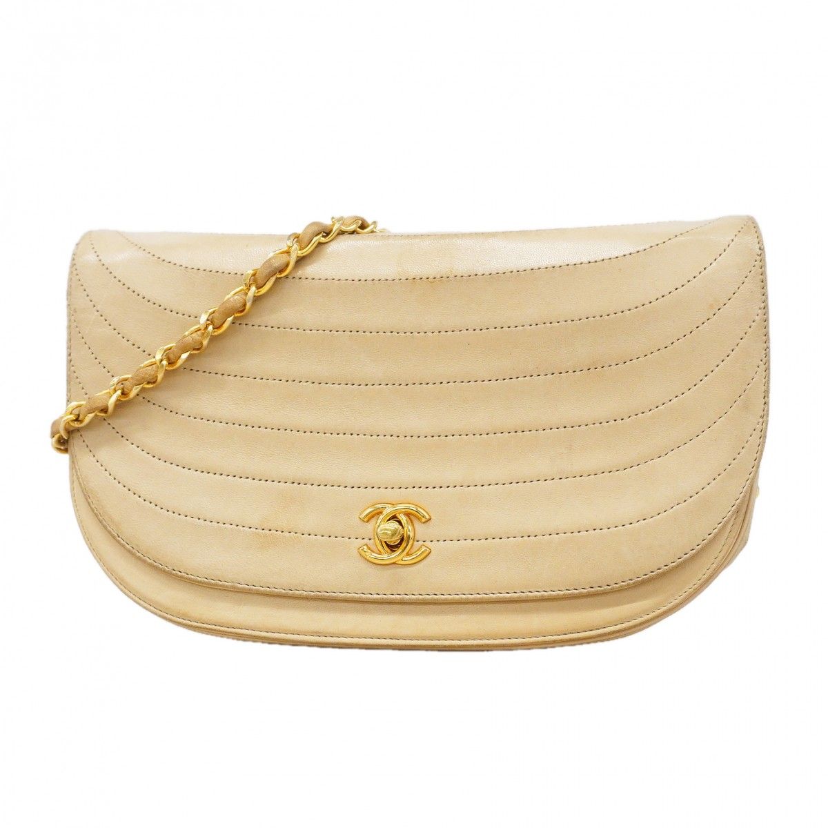 Chanel Shoulder Bag Lambskin Beige Gold