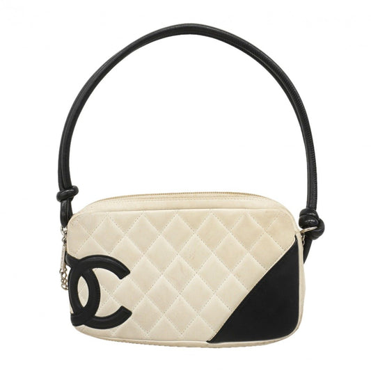 Chanel Handbag Cambon Lambskin Black White Silver