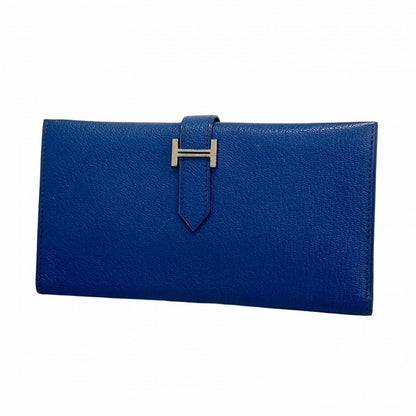 Hermes Wallet Bearn Chevre Misor Blue Domalt Silver