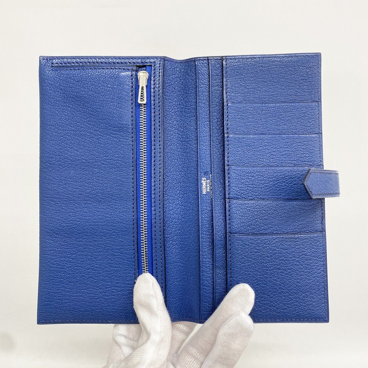 Hermes Wallet Bearn Chevre Misor Blue Domalt Silver — view 3