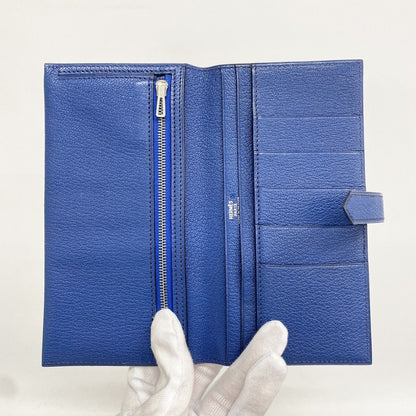 Hermes Wallet Bearn Chevre Misor Blue Domalt Silver — view 3