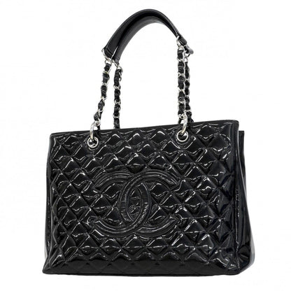 Chanel Chain Tote Quilted Patent Leather Black Silver
