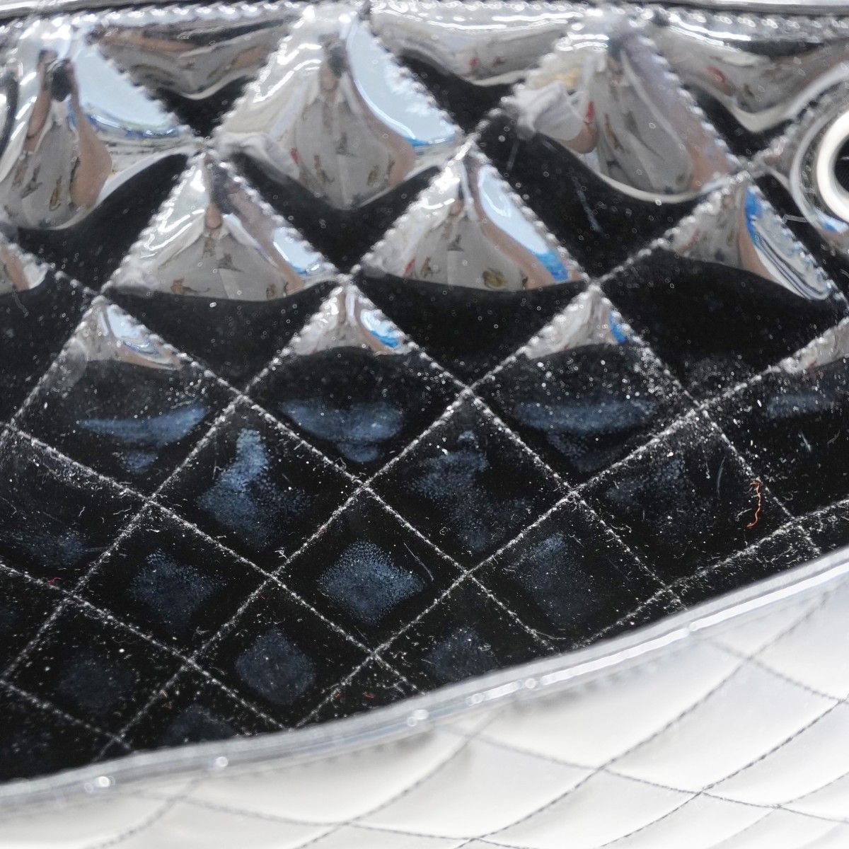 Chanel Chain Tote Quilted Patent Leather Black Silver — view 7
