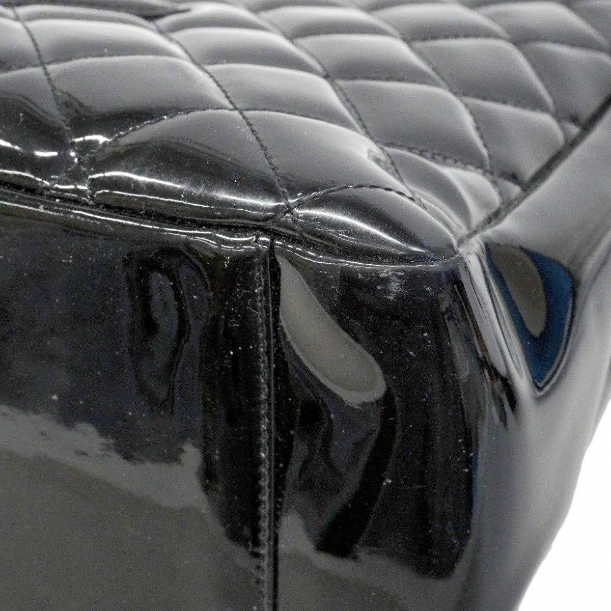 Chanel Chain Tote Quilted Patent Leather Black Silver — view 8