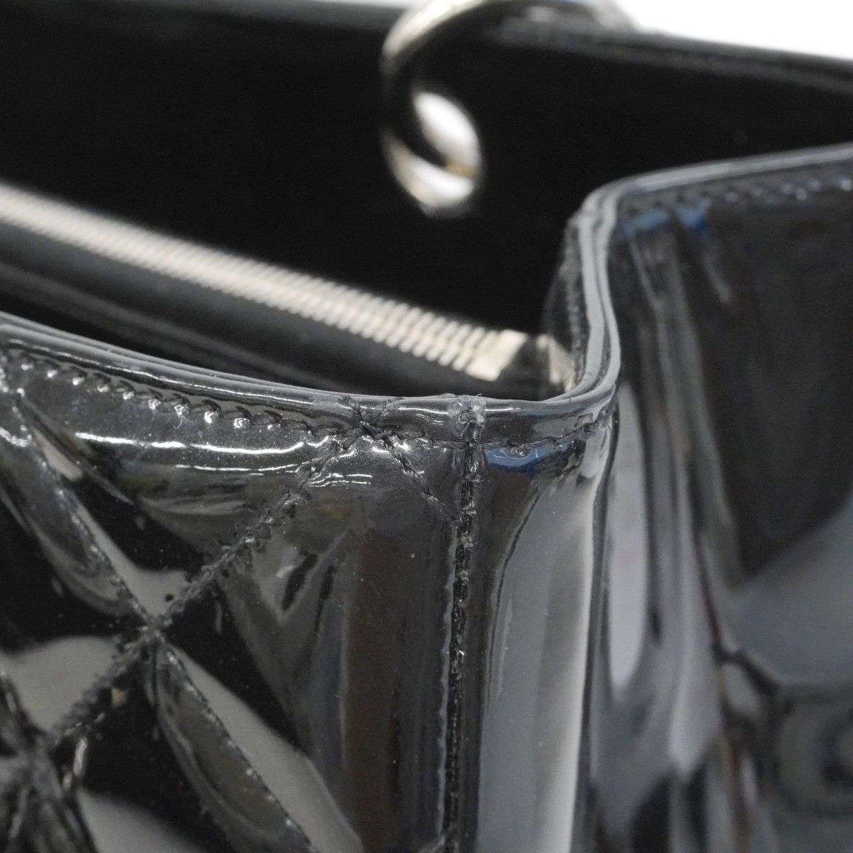 Chanel Chain Tote Quilted Patent Leather Black Silver — view 6