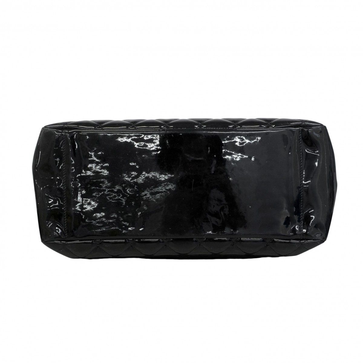 Chanel Chain Tote Quilted Patent Leather Black Silver — view 3