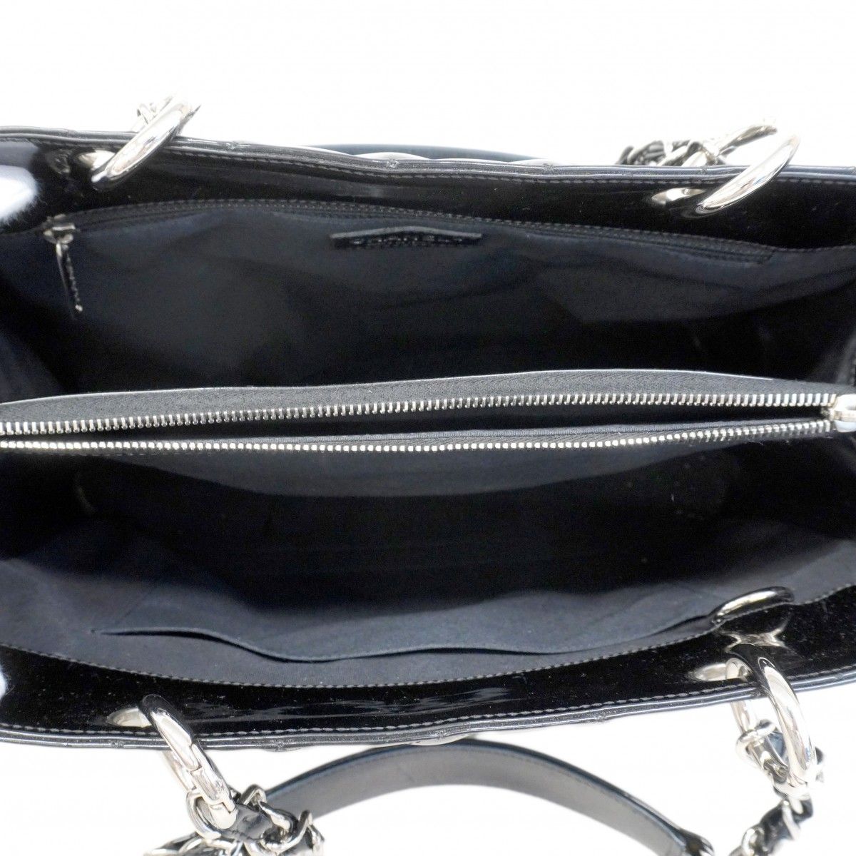 Chanel Chain Tote Quilted Patent Leather Black Silver — view 4