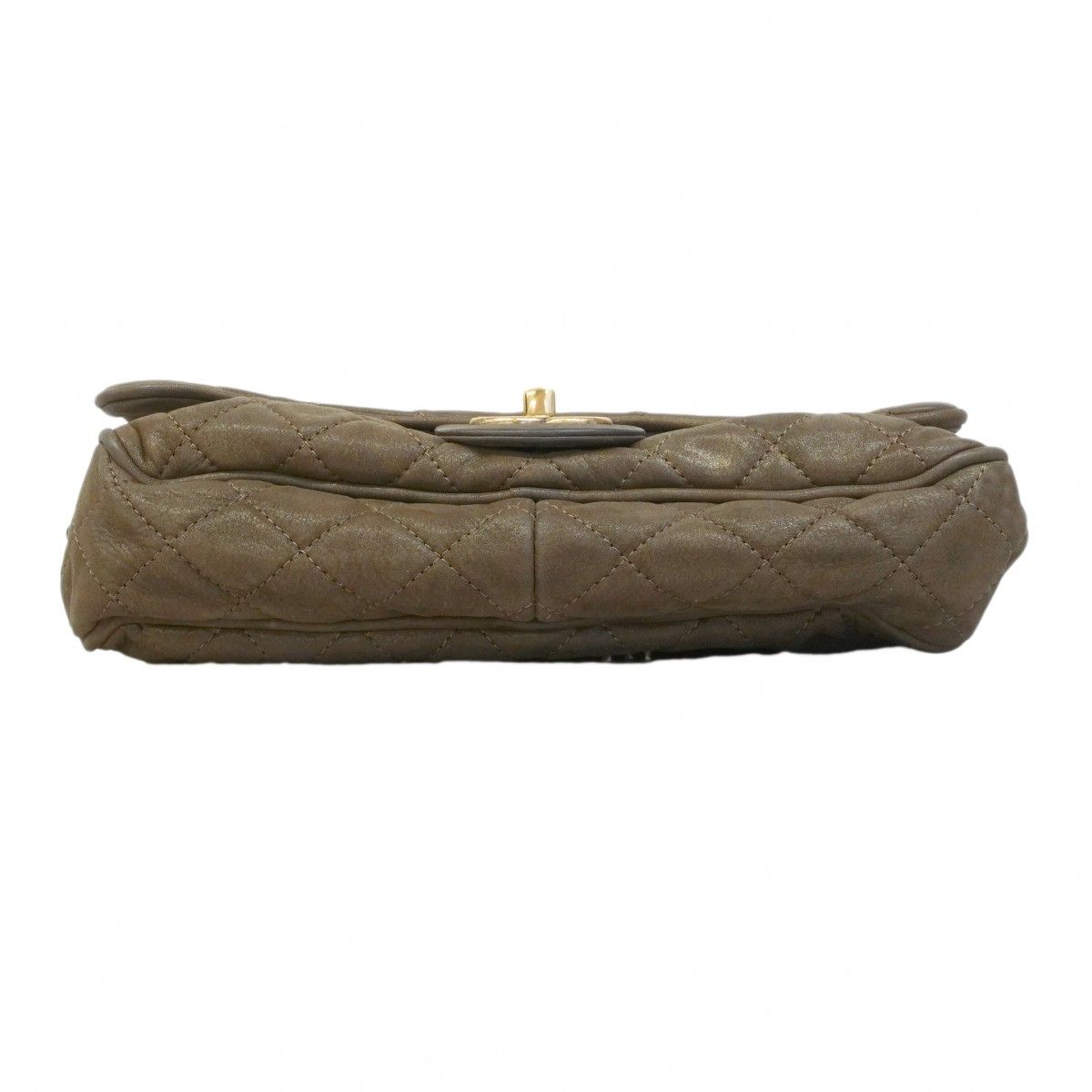 Chanel Shoulder Bag Quilted Leather Khaki Gold — view 3