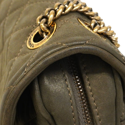 Chanel Shoulder Bag Quilted Leather Khaki Gold — view 6