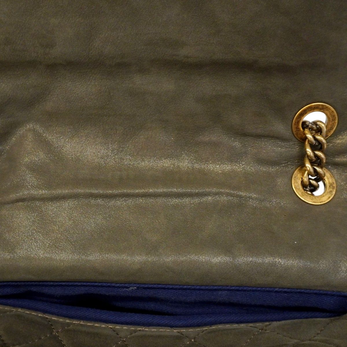 Chanel Shoulder Bag Quilted Leather Khaki Gold — view 9