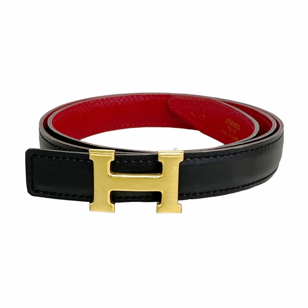 Hermes Belt Constance Box Calf Courchevel Black Red Gold