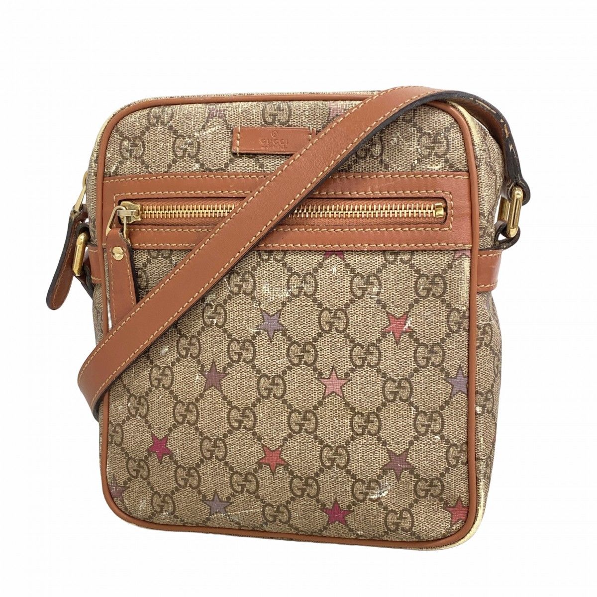 Gucci Shoulder Bag GG Supreme Brown Pink Champagne Gold