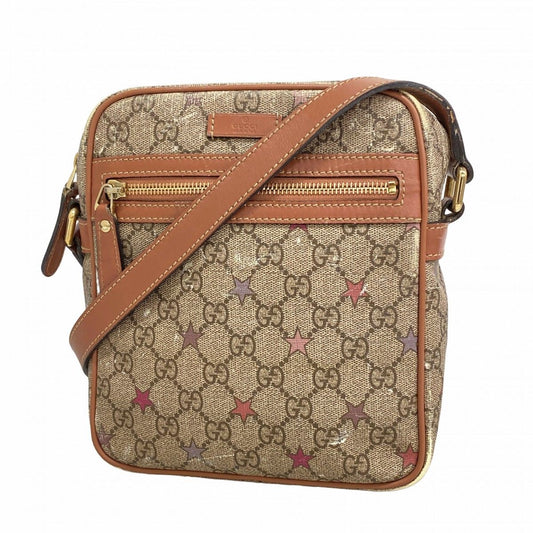 Gucci Shoulder Bag GG Supreme Brown Pink Champagne Gold